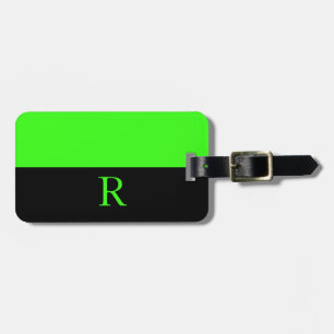 Neon Green Bright Double Color Black Monograms Luggage Tag