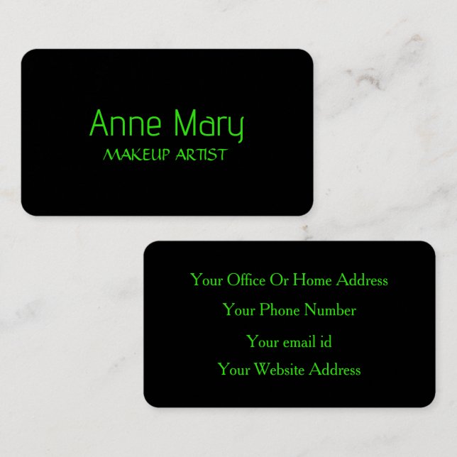 Neon Green Bright Script Makeup Artist Salon 2024 Business Card (Front/Back)