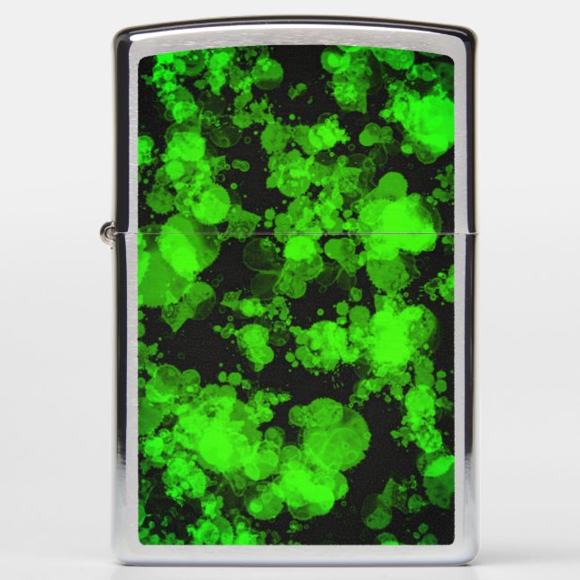 Neon Green Brushed Chrome Zippo Lighter (Front)