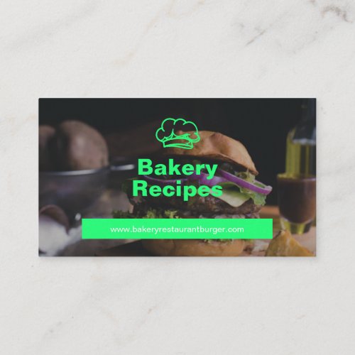 Neon Green Burger Photo Restaurant Chef Food Business Card