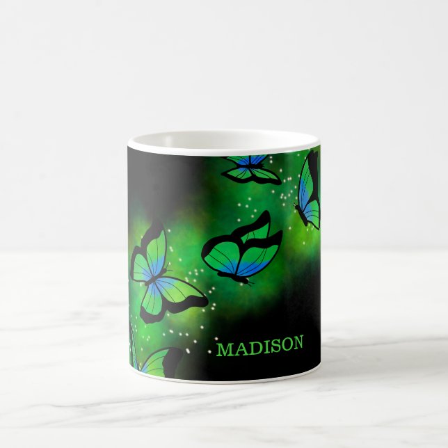Neon Green Butterflies Coffee Mug (Center)
