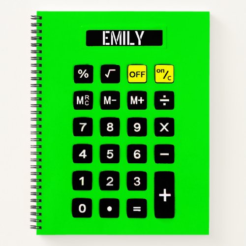 Neon Green Calculator with Name   Notebook