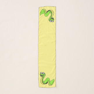 Neon Green Cartoon Happy Snake on Yellow Scarf