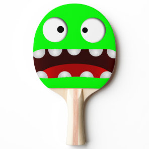 neon green cartoon scared monster face ping pong paddle