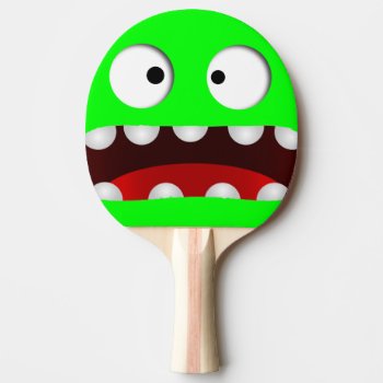Neon Green Cartoon Scared Monster Face Ping Pong Paddle by funnycutemonsters at Zazzle