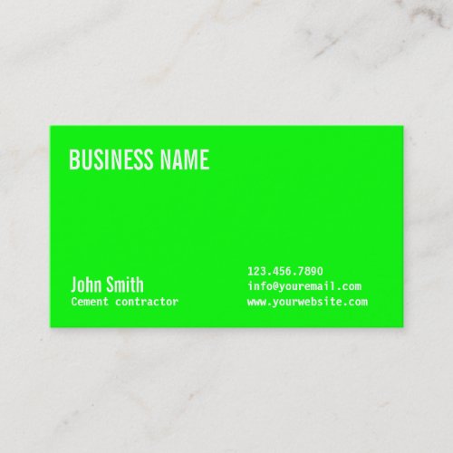 Neon Green Cement Contractor Business Card