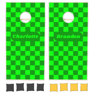 Neon Green Checker with Names Cornhole Set