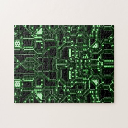 Neon Green Circuit Board  Challenging Jigsaw Puzzle