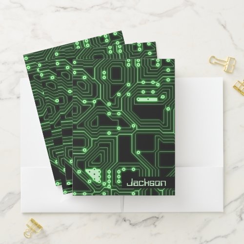 Neon Green Circuit Board  Personalized Pocket Folder