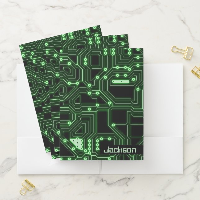 Neon Green Circuit Board | Personalized Pocket Folder (In Situ)