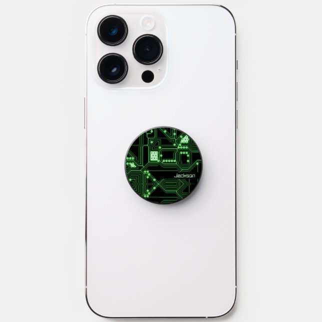 Neon Green Circuit Board | Personalized PopSocket (Front)