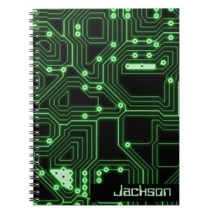 Neon Green Circuit Board Personalized Spiral Not Notebook