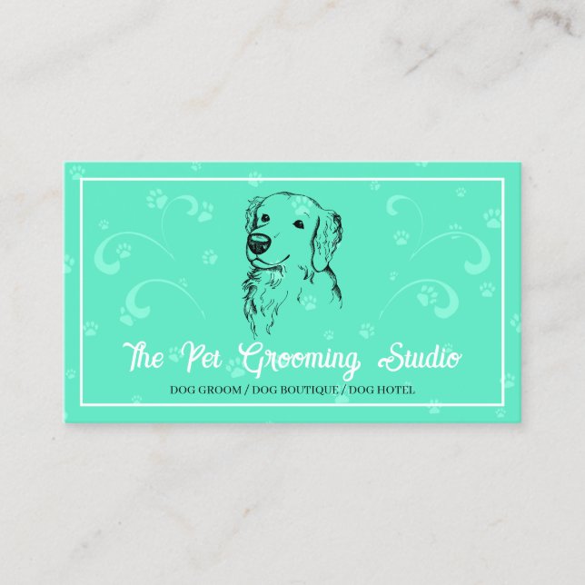 Neon Green Classy Style Pet Dog Golden Retriever Business Card (Front)