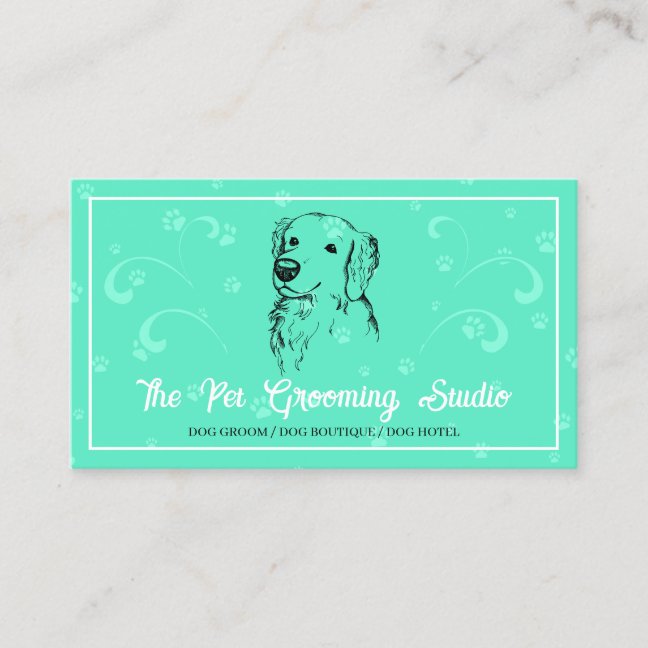 Neon Green Classy Style Pet Dog Golden Retriever Business Card