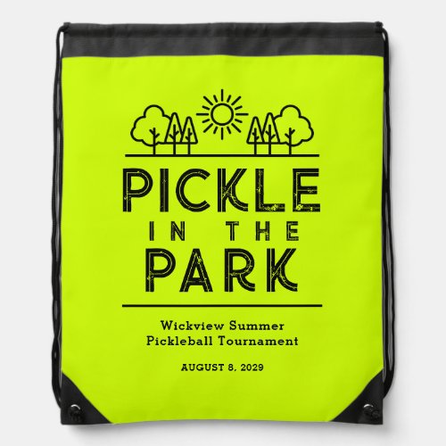 Neon Green Club Tournament Event Pickleball Party Drawstring Bag