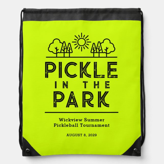 Neon Green Club Tournament Event Pickleball Party Drawstring Bag (Front)