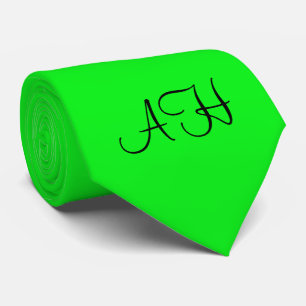 Neon Green Color Trendy Fashion Monogram Elegant Neck Tie