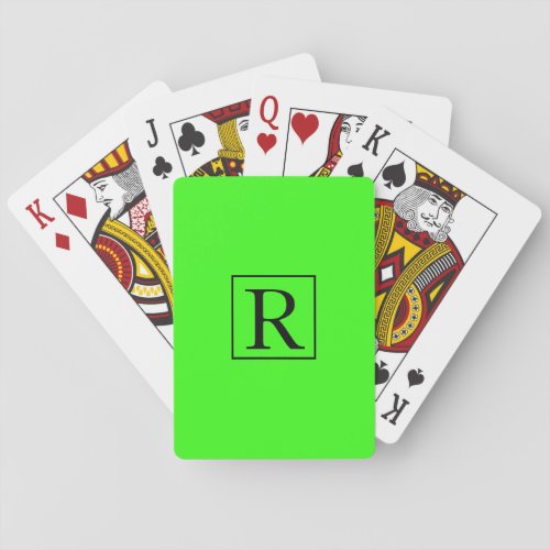 Neon Green Colorful Bright Monogram Initials Cool Playing Cards