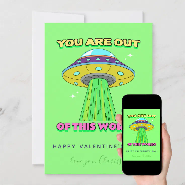 Neon Green Colorful UFO Funny Valentine's Day Cool Holiday Card | Zazzle Neon Green Colorful UFO Funny Valentine's Day Cool Holiday Card | Zazzle