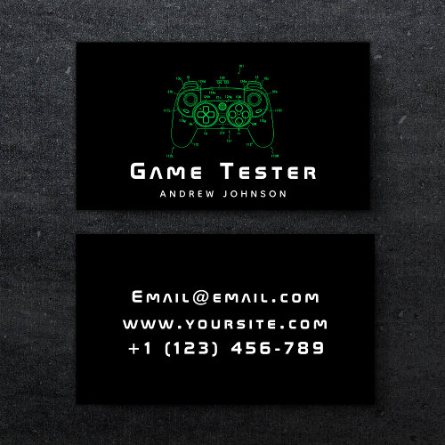 Neon Green Controller Joystick Game Tester Gamer   Business Card