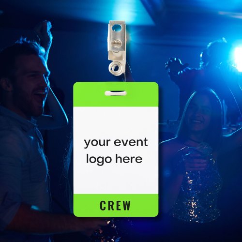 Neon Green Crew Staff Event Badge