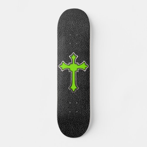 Neon Green Cross Black Vintage Leather Image Print Skateboard Deck