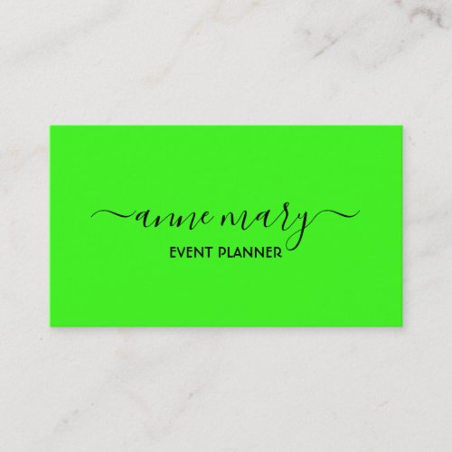 Neon Green Custom Bright Colorful Wedding Events Business Card
