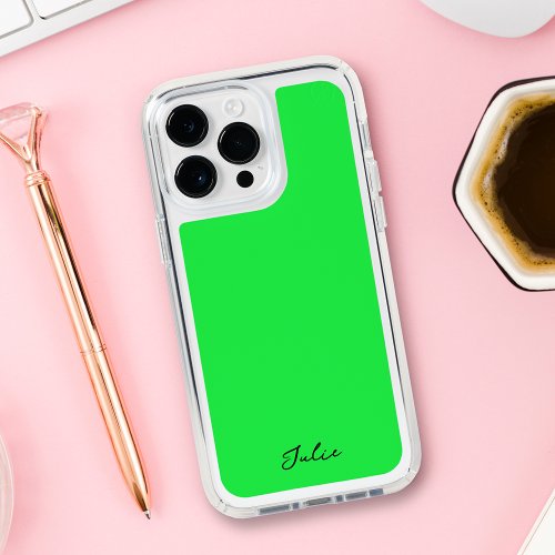 Neon Green Custom Calligraphy Name Minimal Clear Speck iPhone 14 Pro Max Case