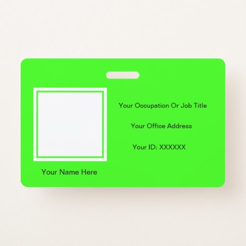 Neon Green Custom Color Text Photo Employee Badge