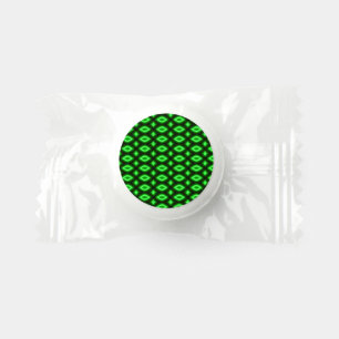 Neon green diamond shapes on black life saver® mints