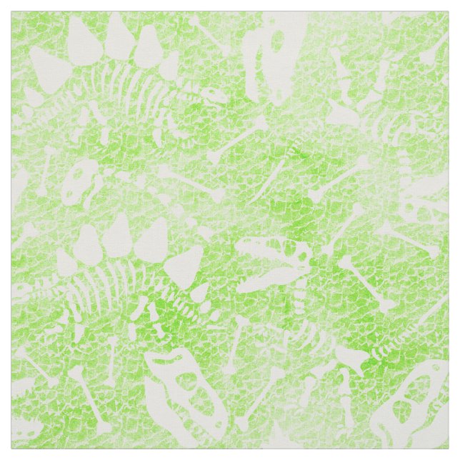 Neon Green Dinosaur Fossil Prehistoric bones Fabric (Swatch)