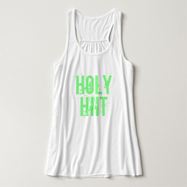 Neon Green Distressed Letters "Holy HIIT" Workout Tank Top (Design Front)