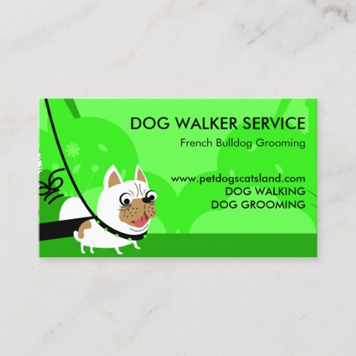 Neon green Dog Walker Service French Bulldog Business Card