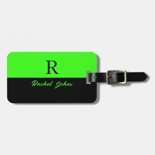 Neon Green Double Color Black Monograms Name Cool Luggage Tag