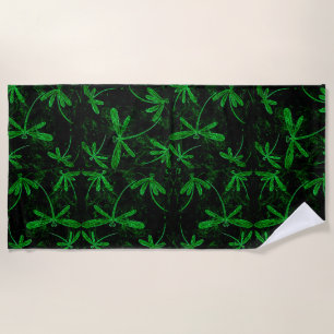 Neon Green Dragonfly Beach Towel