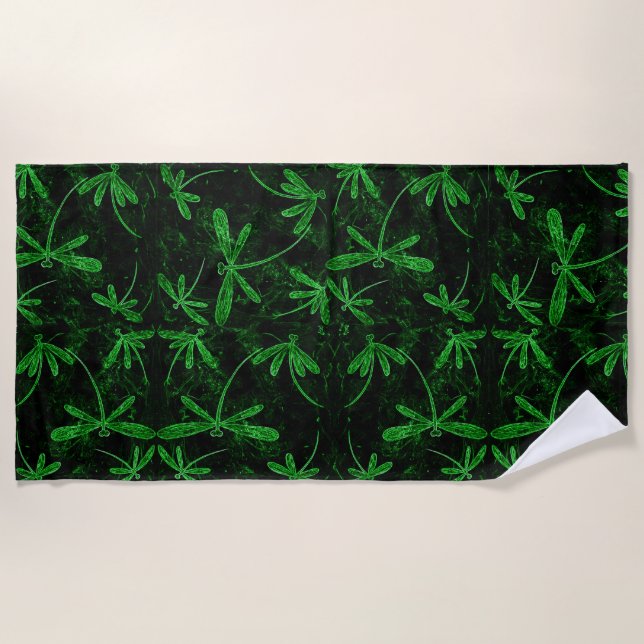 Neon Green Dragonfly Beach Towel (Front)