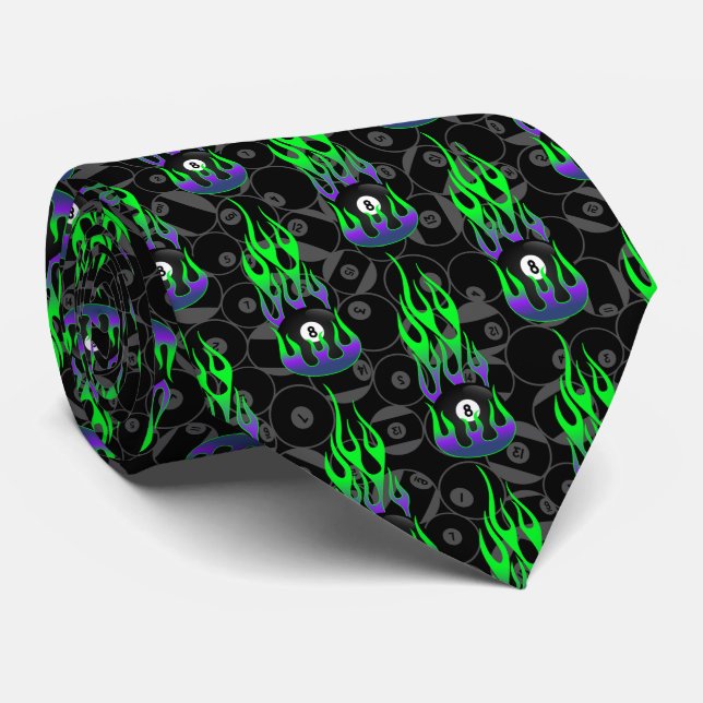 Neon Green Eight Ball  Neck Tie (Rolled)