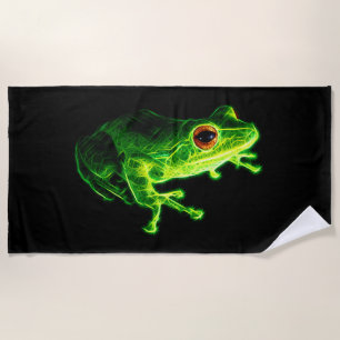 Neon Green Electric Tree Frog - Glowing Animal Des Beach Towel