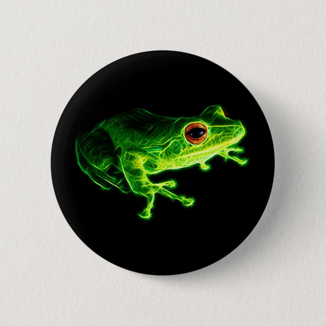 Neon Green Electric Tree Frog - Glowing Animal Des Button (Front)