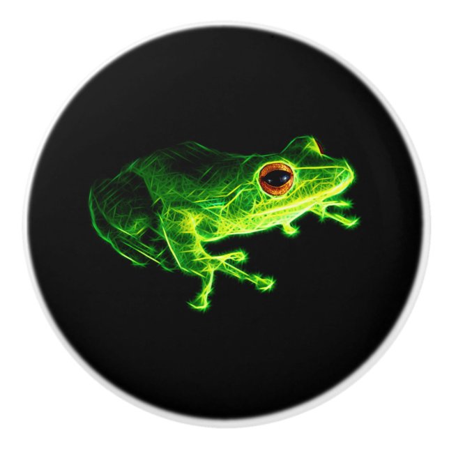 Neon Green Electric Tree Frog - Glowing Animal Des Ceramic Knob (Front)