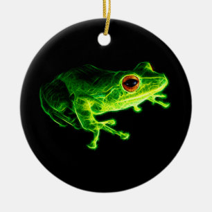 Neon Green Electric Tree Frog - Glowing Animal Des Ceramic Ornament