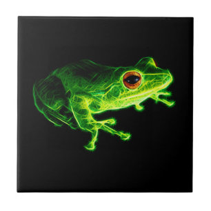 Neon Green Electric Tree Frog - Glowing Animal Des Ceramic Tile
