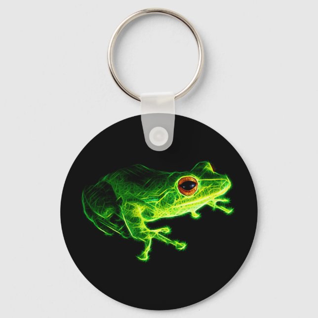 Neon Green Electric Tree Frog - Glowing Animal Des Keychain (Front)