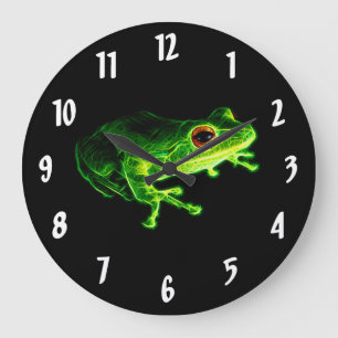 Neon Green Electric Tree Frog - Glowing Animal Des Large Clock