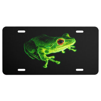 Neon Green Electric Tree Frog - Glowing Animal Des License Plate