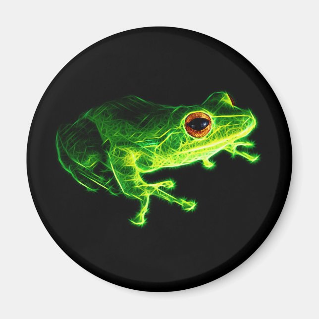 Neon Green Electric Tree Frog - Glowing Animal Des Magnet (Front)