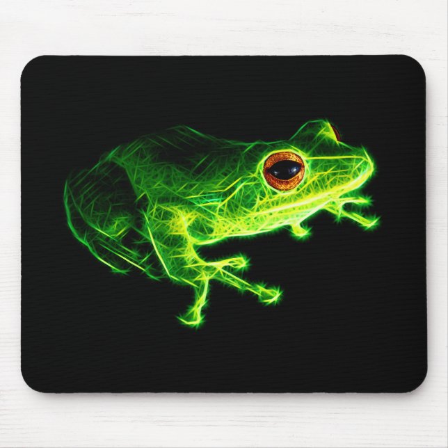 Neon Green Electric Tree Frog - Glowing Animal Des Mouse Pad (Front)