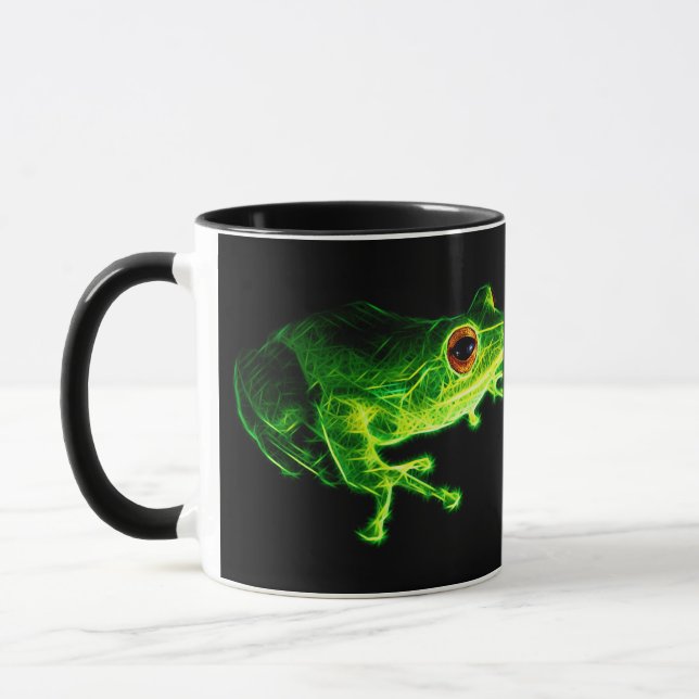 Neon Green Electric Tree Frog - Glowing Animal Des Mug (Left)
