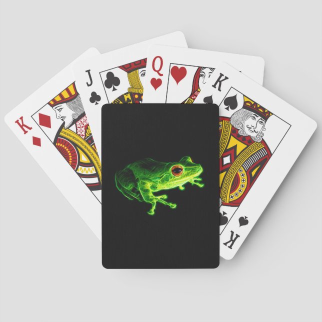 Neon Green Electric Tree Frog - Glowing Animal Des Poker Cards (Back)