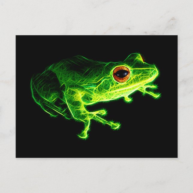 Neon Green Electric Tree Frog - Glowing Animal Des Postcard (Front)